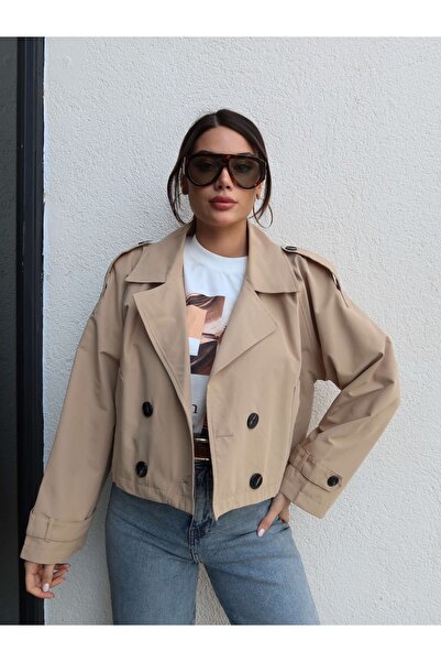 ESRAHELVACI Double-Breasted Collar Epaulettes Short Trench