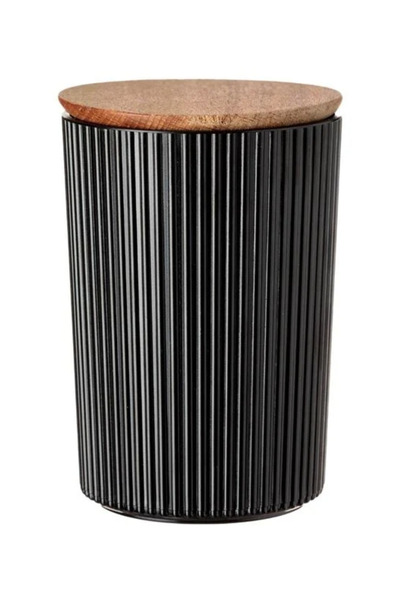 OEM Storage Container with Wooden Lid and Black Stripes Plastic 900 ml