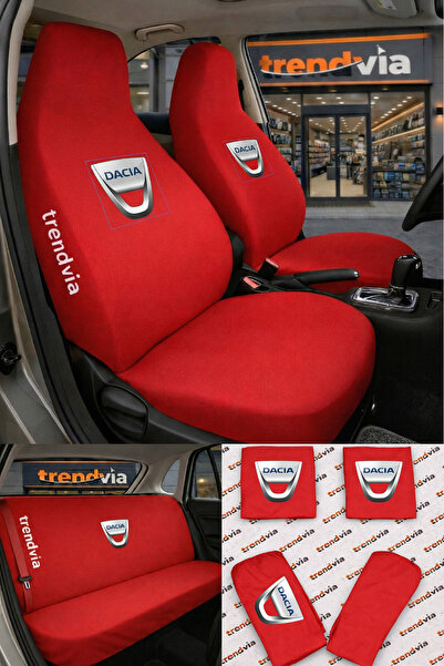 trivexa Dacia Logo Car Seat Cover Front and Rear Set – Combed Cotton Lycra Un...