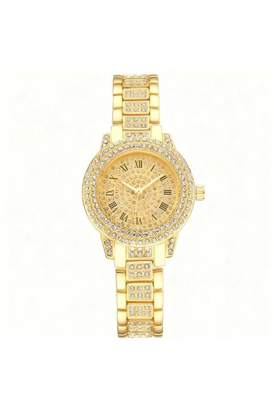 Belora Χρυσό ρολόι χειρός χαλαζία με κρυστάλλινες λεπτομέρειες