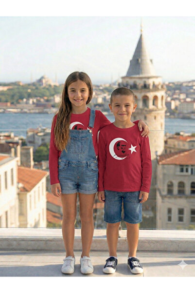 Bonbelle Girl/Boy's 23 April Turkish Flag Ataturk Printed Cotton Casual T-Shirt