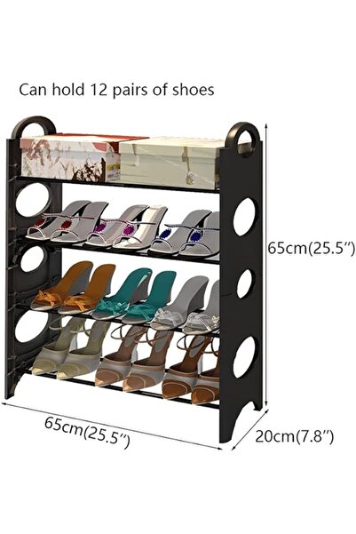 OEM Παπουτσοθήκη, 4 Ράφια, Επεκτεινόμενη, Μαύρη