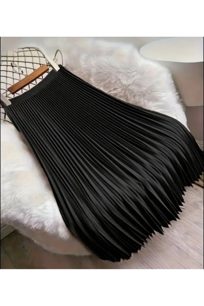 Bahar Altundemir تنورة نسائية طويلة من الجلد ذات مظهر مطوي، تنورة طويلة ذات م...