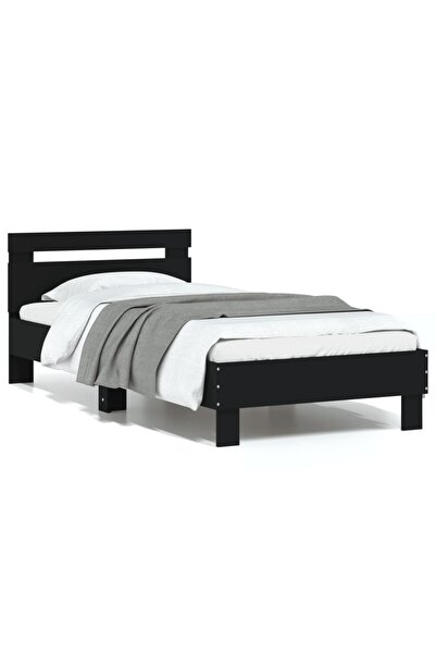 vidaxl Bed frame with headboard, black, 75x190 cm, processed wood
