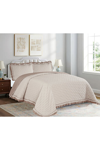 LALHOME Lara Çift Kişilik Yatak Örtüsü Seti 240x260cm - Volanlı 2 Yastıklı %1...