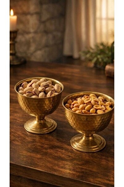 Ogeda Home, 2'li Gold Metal Ayaklı Çerezlik & Lokumluk - Dövme Desenli Gold S...