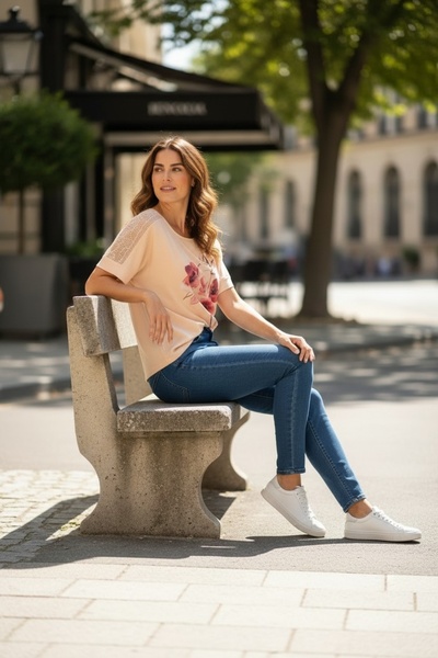 ELLA CAMELIA Crepe Fabric Blouse with Mesh Detail on the Shoulders