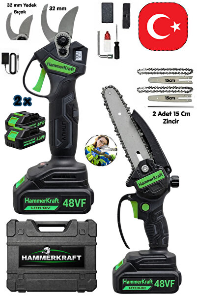 Enertwist 48V Çift Akülü Çelik Şanzıman Şarj Göstergeli Dal Budama Makası & T...