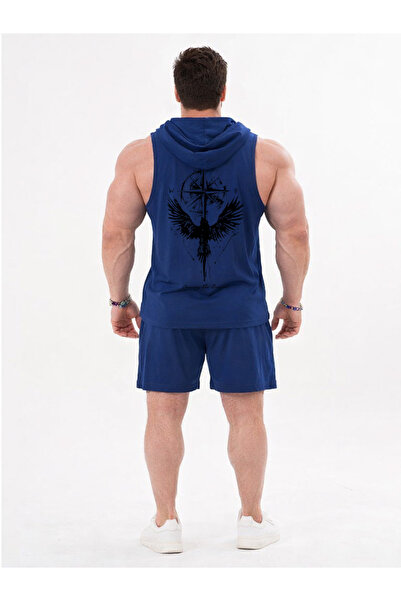 ZAVIXO Ανδρικό αθλητικό σορτς με στάμπα γυμναστικής, σετ 2 τεμαχίων, βαμβακερ...