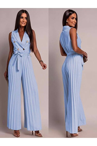 ADAMODA.RO Γυναικεία πλισέ ολόσωμη φόρμα με κουμπιά