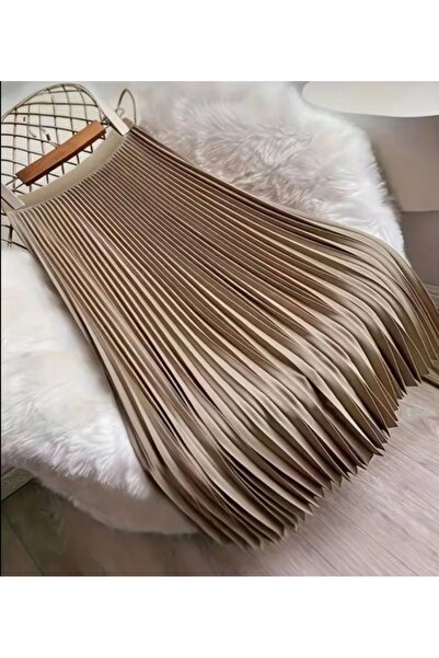 Bahar Altundemir تنورة نسائية طويلة من الجلد ذات مظهر مطوي، تنورة طويلة ذات م...