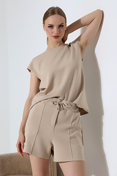 Kadın Bej Luxury Lounge Set Modal Kumaş