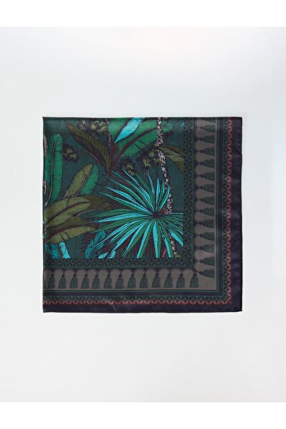 Jimmy Key Yeşil Yaprak Desenli Dokuma Eşarp 90x90