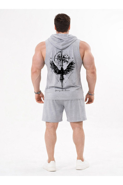 ZAVIXO Ανδρικό αθλητικό σορτς με στάμπα γυμναστικής, σετ 2 τεμαχίων, βαμβακερ...