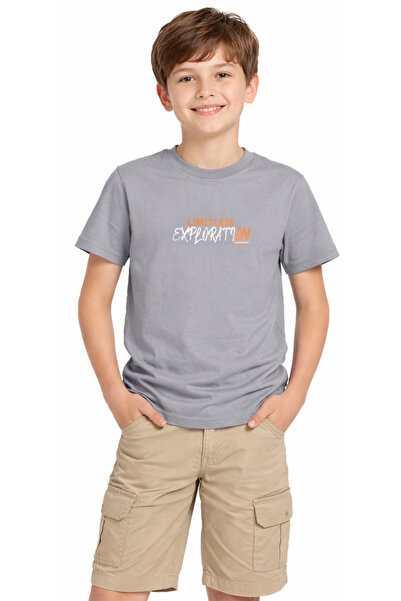 İrem Çocuk Giyim Boy's Gray Color Short Sleeve T-Shirt with Limitless Text Pa...