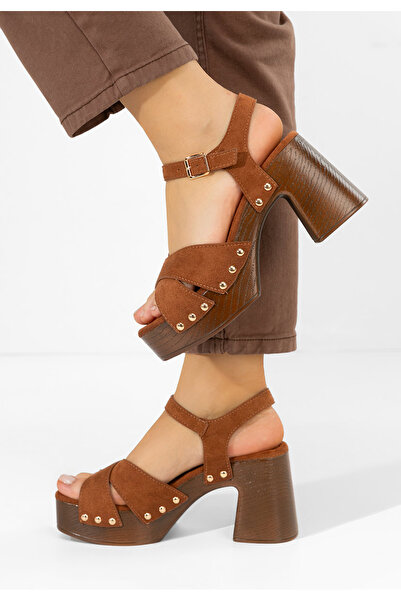B T Shoes Sandale cu toc gros Radiana camel