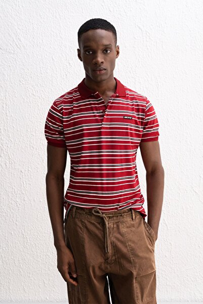 Hiccup Tricou GIESTO cu guler polo, dungi, mânecă scurtă și nasture