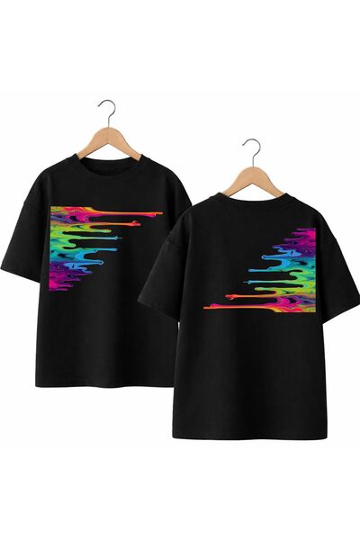 playwear Tricou cu gât crewneck, 100% bumbac, supradimensionat, cu imprimeu D...