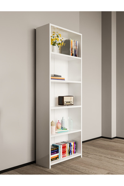BNK Modüler 5 Raflı Kitaplık, Ofis & Salon Kitaplığı,Çok Amaçlı Modern Raf Ünitesi ,Mutfak,Banyo Dolabı Beyaz