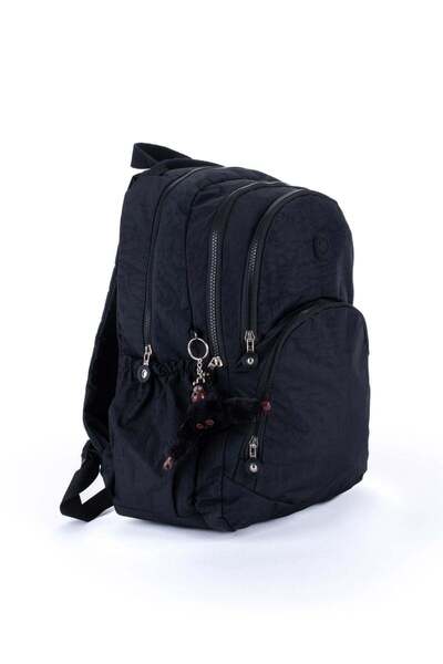 Köstebek Black Wrinkle Waterproof Fabric Large Size Unisex School Backpack
