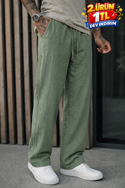 DAMGA JEANS Ανδρικό παντελόνι Premium Jogger Relax Fit σε πράσινο λινό