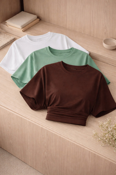 COMBİNE MİCHAİL Kadın Bisiklet Yaka Basic 3 Lü Crop Bluz