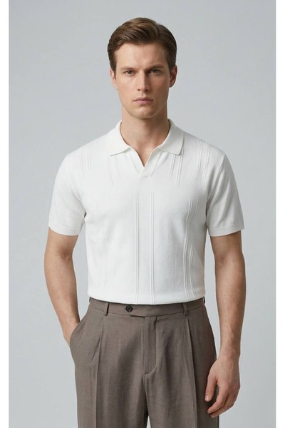 Zen And Men Ecru Polo Neck T-Shirt