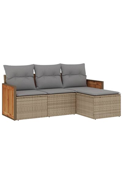 vidaxl Set canapele de grădină, 4 piese, cu perne, bej, poliratan