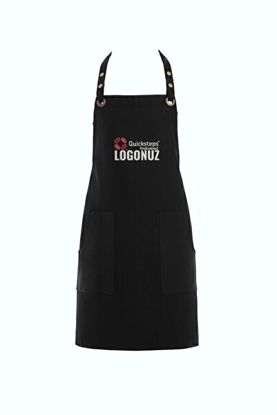 Quicksteps Professional Boyun Askılı Önlük Barista & Servis 7/7 Gabardin Siya...