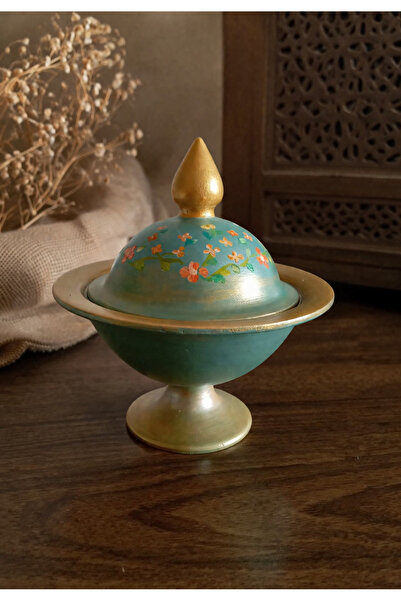 Sarisa Dekoratif El Boyaması Seramik Şekerlik (Yükseklik 16 cm)