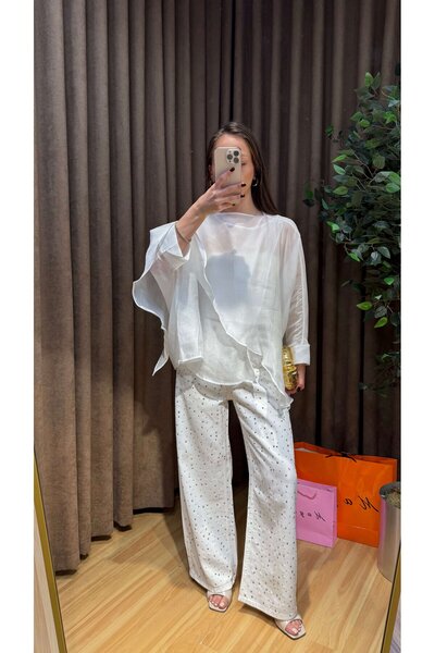 Maysa BEYAZ PELERİN MODEL TÜL BLUZ