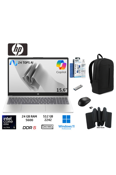 HP AI 15 Intel Core Ultra 5 225U 24GB 512GB SSD W11 PRO 15.6" D51E0EA Duddi Ç...
