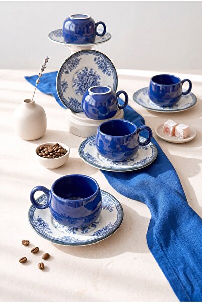 Erbaşlar Frozen Çiçekli 12 Parça 6 Kişilik Lüx Seramik Kahve Fincan Takımı