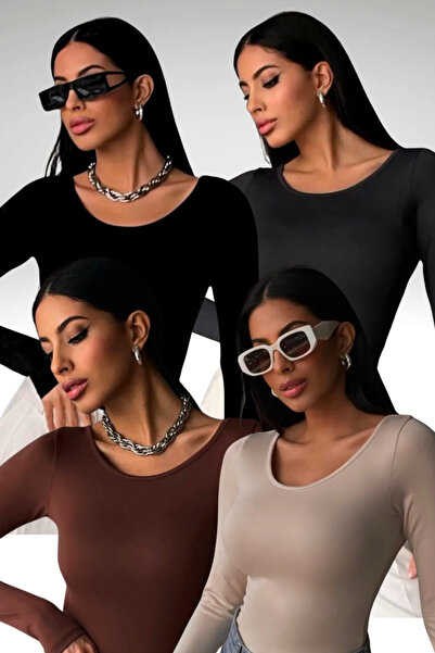 Ladima بلوزة نسائية مكونة من 4 قطع باللون الأسود الكريمي والبني الداكن والأنث...