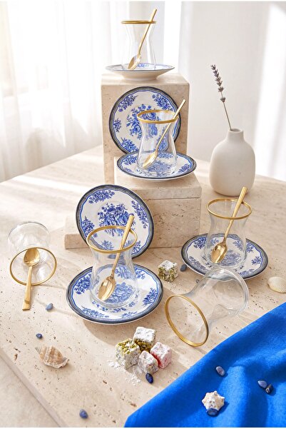 Erbaşlar Frozen ÇİÇEK Gold Dekorlu 12 Parça 6 Kişilik Çay Takımı, Çay Seti