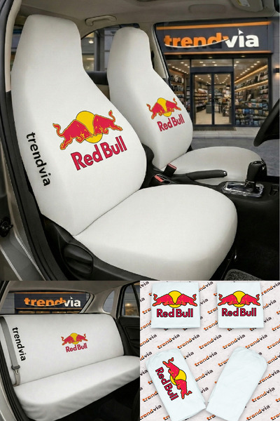 trivexa Red Bull Logo Car Seat Cover Front and Rear Set – Combed Cotton Unive...