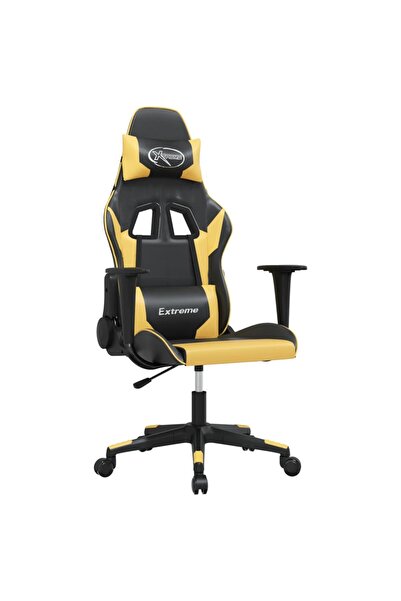 vidaxl Scaun de gaming de masaj, negru și auriu, piele ecologică