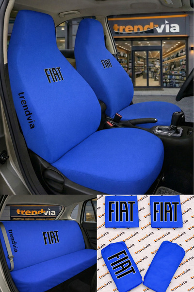 trivexa Fiat Logo Car Seat Cover Front and Rear Set – Combed Cotton Lycra Uni...