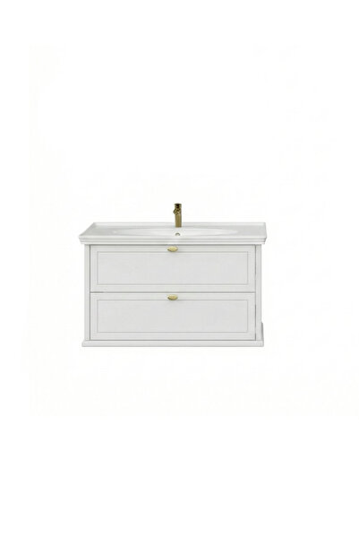 Creavit Antik İki Çekmeceli 100 Cm Beyaz Lavabo Dolabı İkili Set