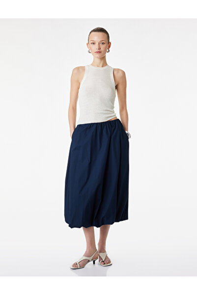 Koton Βαμβακερή Ποπλίνα Φούστα Μίντι Τύπου Μπαλόνι