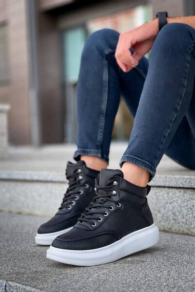 Ayakkabium Ayk-0994 Premium Black and White Men's Casual Boots