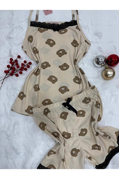 pijamaworld PAMUKLU İP ASKILI ŞORTLU TAKIM