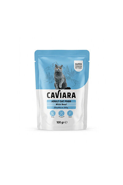 Caviara طعام القطط البالغة - قطع لحم البقر في الجيلي (100 جرام) |   طعام رطب ...
