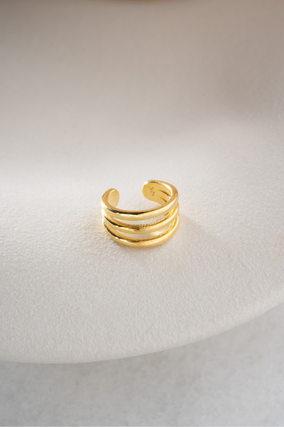 Nereze 925 Ayar Gümüş Gold Kaplama 3 Sıra Sade Model Kıkırdak Küpe