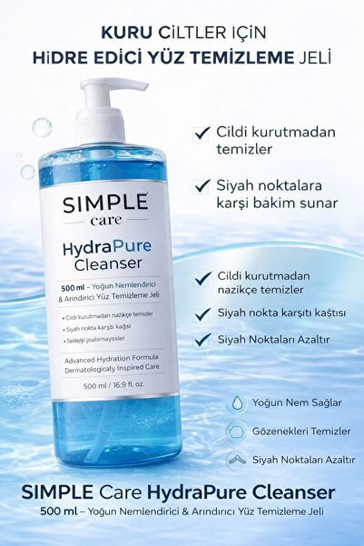 SIMPLE CARE HydraPure Cleanser 500 ml – Yoğun Nemlendirici & Arındırıcı Yüz T...