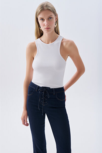 Mudo Women's White Fitted Halter Neck Tank Top