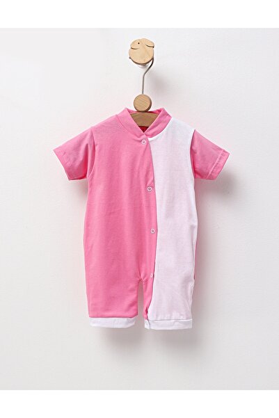 MiniKids Βρεφικό ολόσωμο φορμάκι, βαμβακερό, MS ροζ-λευκό