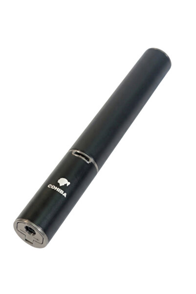 COHİBA Özel Üretim Siyah Metal Puro Tüpü & Tek Torch Pürmüz Puro Çakmağı
