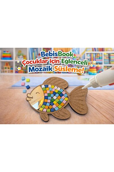 BEBİSBOOK Ahşap Balık Ayna Mozaik Süsleme Seti – Çocuklar İçin Eğlenceli Boya...