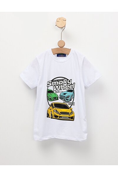 MiniKids Tricou Smoky Wheel, model alb